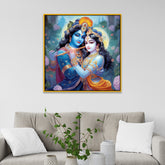 Radha Krishna Romantic Hindu Canvas Wall Painting in Divine Colors